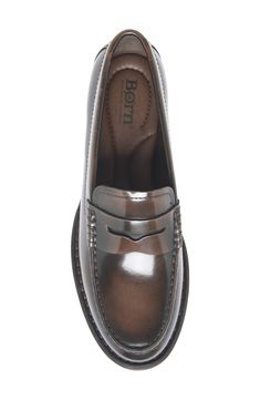 A low stacked heel and slightly exaggerated welt define this classic cushioned penny loafer crafted from rich leather. 3/4" heel Cushioned insole Leather upper/synthetic lining/rubber sole Imported Loafer Women, Penny Loafer, Penny Loafers, Stacked Heel, Loafers For Women, Penny, Rubber Sole, Leather Upper, Loafers