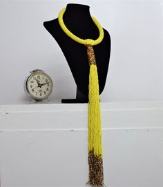 Yellow Bohemian Long Necklace, Unique Long Yellow Necklace, Adjustable Yellow Lariat Necklace, Adjustable Yellow Lariat Jewelry, Yellow Long Bohemian Beaded Necklace, Traditional Yellow Beaded Necklace, Handmade Long Yellow Necklace, Elegant Yellow Long Beaded Necklaces, Yellow Beaded Long Necklace