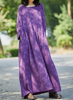 "【Fabric】 Linen 【Color】 purple 【Size】 M; Shoulder width is not limited Bust 130cm/ 50\" Length 119cm/ 46\" L; Shoulder width is not limited Bust 130cm/ 50\" Length 129cm/ 50\" Washing & Care instructions: -Hand wash or gently machine washable do not tumble dry -Gentle wash cycle (40oC) -If you feel like ironing (although should not be necessary) , do it with steam or while the dress is still slightly wet -Do not bleach If you like this dress, perhaps you will also like other dresses from our Fall Purple V-neck Dress, Purple Long Sleeve Maxi Dress For Spring, Purple A-line Midi Dress For Fall, Elegant Long Purple Dresses, Long Sleeve Purple Maxi Dress For Fall, Casual Purple Maxi Dress For Fall, Purple Long Sleeve Midi Dress For Fall, Purple A-line Spring Maxi Dress, Flowy Purple Elegant Dress