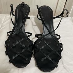 Nwt Size: 8.5 Color: Black No Box Made In Portugal 100% Leather (Upper, Lining, And Sole) Heel: 3” Strappy Black Sandals, Purple Wedges, Polo Ralph Lauren Shoes, Logo Flip Flops, Polo Shoes, Blue Wedges, Pink Platforms, Womens Gladiator Sandals, Wedge Flip Flops