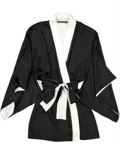 The luxurious black silk satin kimono by Helen Sanchez has full sleeves, a long sash belt and is trimmed with ivory silk. - Approximately 31" from shoulder to hem - 95% silk, 5% Lycra - Made in New York Satin Kimono, Sash Belts, Ivory Silk, Sash Belt, Silk Kimono, Full Sleeves, Black Silk, Full Sleeve, Silk Satin