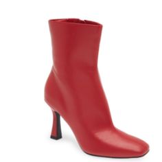 A Squared-Off Toe And Flare Heel Balance A Stylish Bootie That Will Complement Your Trendsetting Looks. Side Zip Closure With Elastic Gore Inset Synthetic Upper And Lining/Rubber Sole Trendy Red Boots With Square Toe, Trendy Red Square Toe Boots, Red Round Toe Heeled Boots For Spring, Red Heeled Boots With Round Toe For Spring, Red High Ankle Boots For Spring, Chic Red Boots For Fall, Red Ankle-high Boots For Spring, Red High Ankle Leather Heeled Boots, Elegant Red Square Toe Boots