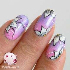 Isn't it adorable? This nail art design is so girly and cute, just what I needed :D The flowers are hand painted with acrylic paint. Fairytale Flowers, Nail Artwork, Nails Flowers, Fancy Nail Art, Couture Nails, Chevron Nails, Heart Nail Art, Galaxy Nails, Cute Nail Art Designs