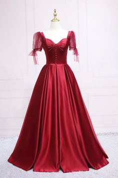 Red Satin Sweetheart Neckline Long Formal Dress Outfits For Girls Long Formal Dress, Burgundy Prom Dress, Dress A Line, Red Satin, American Express, Visa Mastercard, Quinceanera, Formal Dress, Special Occasion Dresses