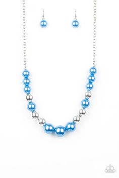 A collection of oversized silver and pearly blue beads drape across the chest for a refined look. Features an adjustable clasp closure. Sold as one individual necklace. Includes one pair of matching earrings. Blue Necklaces, Jewelry Watch, Grey Beads, Take Note, Jewelry Images, Paparazzi Accessories, Blue Necklace, Paparazzi Jewelry, Short Necklace