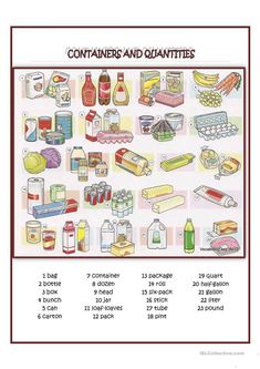 an image of containers and quantities chart with instructions for each item in the diagram below