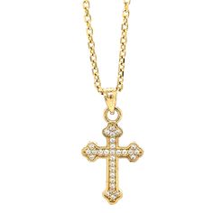 Add a touch of grace and elegance to your jewelry collection with this stunning 14K real  gold cross pendant. The pendant features a beautifully designed cross adorned with shimmering cubic zirconia (CZ) stones, offering a radiant sparkle from every angle. Crafted with attention to detail, this pendant is perfect for both daily wear and special occasions, making it a versatile addition to any jewelry box. Whether you're looking for a meaningful religious symbol or a stylish accessory, this cross pendant makes a thoughtful gift for yourself or a loved one. Pair it with a gold chain to complete the look and shine bright with elegance and faith. Elegant Gold Jewelry For Confirmation, Gold Crucifix Cross Necklace For Baptism, Gold Cross Pendant Jewelry For Confirmation, Elegant Cross Necklace For Confirmation, Elegant Crucifix Cross Necklace For Baptism, Gold Cross Jewelry For Confirmation, Yellow Gold Cross Necklace For Baptism, Yellow Gold Cross Necklace For First Communion, Yellow Gold Crucifix Necklace For Baptism