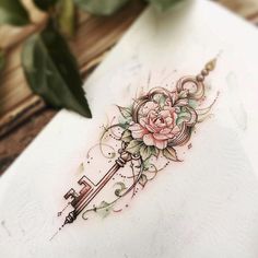 Key Tattoo Blueprint Pack Key Flower Tattoo, Rose Key Tattoo, Women Compass Tattoo, Curiosity Tattoo, Key Tattoo Designs, Compass Rose Design, Embrace The Unknown, Floral Thigh Tattoos, Upper Back Tattoos