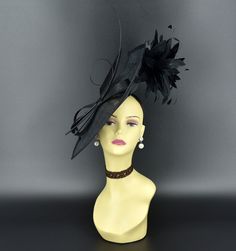 ✿*.Key Features.*✿ This is a large British thing style fascinator. It is made of large sinamay base, trimmed feathers, special shape quills and headband that might conceivably strike your fancy flaunting and bobbing on your head when you takes a notion to go to a special occasion. Whether you're conservative or even a little garish, it is the most fun accessory you will ever wear to a wedding, an afternoon garden party or the horse races. Fascinator size: From front to back: 13.75"(35cm) From left to right: 16.5"(39.5cm) If you want other colors in this style, just search the same item code in my store, you will find them. ✿*.Tip.*✿ ❣️If you want a customized piece, please follow the instructions below: 🔹Present style of hat or fascinator you would like from the store, with additional pho Elegant Black Feather Trim Costume Hat, Elegant Black Costume Hat With Feather Trim, Elegant Mini Hats With Feathers For Carnival, Fitted Black Fascinator With Feather Trim, Elegant Feather Trim Top Hat For Party, Elegant Black Fascinator With Feather Trim, Elegant Party Top Hat With Feather Trim, Elegant Black Mini Hat With Feather Trim, Ostrich Feather Fascinator For Kentucky Derby Evenings