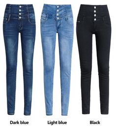 Designed to accentuate your gorgeous curves, these high-waist jeans for women are made from exceptional quality materials such as cotton, polyester, and spandex. Closed with a zipper fly and adorned with buttons and pockets for added appeal, these skinny, medium-washed trousers feature a slim fit that gives you a slender appearance.Specifications Wash: Medium,Moustache Effect,Monkey Wash Waist Type: HIGH Thickness: Regular Style: Office Lady Place Of Origin: China (Mainland) Origin: Mainland Chi Slim Denim, Pencil Pants, Style Office, Jeans For Women, Denim Trousers, Office Lady, Slim Waist, Office Ladies, High Jeans