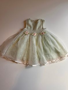 Vintage Mint Green Flower Girl/Party Dress Size 12 Mo tagged Beautiful little dainty gingham green dress! Good used condition, some wear from washing/age. Cute Green Dress For Dress-up, Sweet Dress For Spring Garden Party, Sweet Dresses For Spring Garden Party, Sweet Style Green Summer Dress, Sweet Green Summer Dress, Sweet Green Sleeveless Dress, Green Princess Dress For Garden Party, Sweet Dress With Lace Trim For Garden Party, Sweet Lace Trim Dress For Garden Party