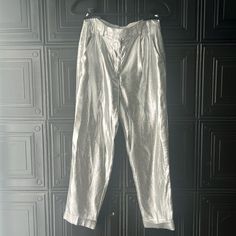 Used Twice Metallic Fabrication Mid Rise Pressed Creases Side-Slip Pockets Rolled Hems Tapered Fit 58% Viscose, 27% Polyester, 15% Metallised Fibre Reiss Trousers Women, Metallic Trousers, Jumpsuit Trousers, Rolled Hem, Pant Jumpsuit, Mid Rise, Pants For Women, Size 4, Trousers