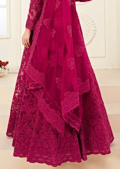 Magenta Pink Designer Heavy Embroidered Bridal Lehenga-Saira's Boutique Designer Lace Fitted Choli, Fitted Anarkali Lace Lehenga, Fitted Anarkali Lace Choli, Embroidered Full Length Lehenga For Weddings, Anarkali Style Fitted Lace Choli, Designer Lace Fitted Sharara, Fitted Lace Anarkali Choli, Floor-length Fitted Lace Choli, Wedding Sets With Intricate Embroidery Full Length