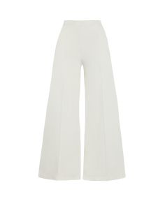 THE PERFECT PANT.A timeless high-waisted, wide-leg pant crafted from luxurious ponte knit. With its exaggerated silhouette, this pant offers a slimming and elongating effect on every body type and height. As featured in Vogue and InStyle, it's the perfect blend of comfort and style. Fit & Design:The exaggerated wide-leg and elevated waistline are designed to enhance your natural shape, creating a flattering look from every angle. Whether you're tall or petite, this pant was made to complement yo White High-waisted Wide Leg Pants, Modern White High-waisted Wide Leg Pants, Chic White Flare Pants, High-waisted Elastane Wide Leg Pants For Summer, White High-waisted Culottes For Work, Stretch High Waist Wide Leg Pants For Evening, Elegant Fitted Wide Leg Culottes, Elegant White Culottes, Elegant White Straight Culottes