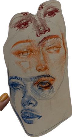 a drawing of a woman's face with two different colored eyes and one without