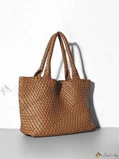 Bird in Bag - Elegant and Spacious European and American Inspired Woven Tote Bag: A Versatile Companion for Beach Trips, Grocery Shopping, and Daily Errands Handheld Shoulder Bag With Intrecciato Weave For Travel, Square Shoulder Bag With Intrecciato Weave For Travel, Brown Woven Leather Hobo Bag For Vacation, Rectangular Intrecciato Hobo Bag For Travel, Intrecciato Weave Rectangular Hobo Bag For Travel, Intrecciato Weave Shoulder Bag For Vacation, Rectangular Bucket Bag With Intrecciato Weave For Vacation, Summer Brown Bucket Bag With Intrecciato Weave, Large Capacity Leather Bucket Bag For Vacation