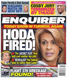 the front cover of national enquirer magazine, featuring hoda fired on