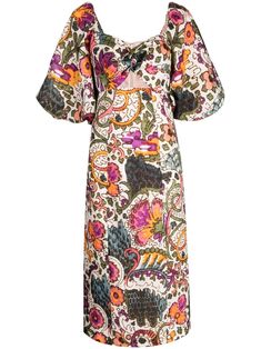 off-white/multicolour linen/flax/cotton all-over floral print square neck short puff sleeves straight hem mid-length Casual White Dress, Linen Midi Dress, Harvey Nichols, Vestido Casual, Mid Length Dresses, White Midi Dress, Printed Linen, Linen Dress, Floral Print Dress