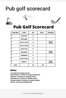 the golf score sheet is shown with instructions for how to use it and what to put on