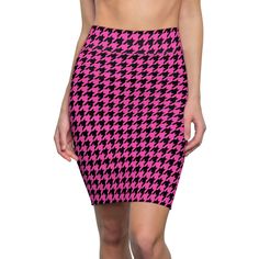 Y2k pencil skirt grunge aesthetic 90s pink and black houndstooth Regular and plus size Size chart in photos Comfortable and soft, this high quality pencil skirt is cut close to the body. Inspired by the freedom of creativity, it's perfect for standing out on any occasion. .: 95% Polyester 5% Spandex .: Mid waist fit .: Printed on care label in black color .: White thread color .: Assembled in the USA from globally sourced parts Skirt Grunge, Y2k Fashion Aesthetic, Aesthetic Skirt, Alt Clothing, Houndstooth Pencil Skirt, Aesthetic 90s, Skirt Plus Size, Skirt Y2k, Black Houndstooth