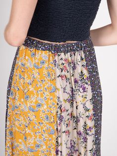 We are obsessed with MIXED PRINTS! This beautiful and unique Valentina Maxi Skirt in our yellow cream floral mix design is the perfect piece to express your boho spirit and personal style. The vertical, striped panels of mixed floral prints make this skirt so fun to wear! Pair it with one of our boho tops for a cool and comfy look. The flat front elastic waistband and A-line shape create the most flattering, flowy fit that will have you twirling around all day and night! Mixed Prints, Unique Top, Yellow Cream, Natural Life, Feminine Beauty, Bohemian Clothes, Life Design, Vertical Stripes, Mixing Prints