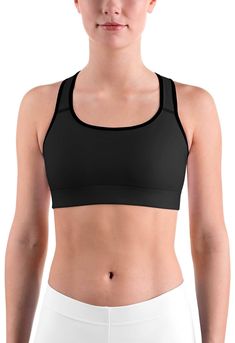 This gorgeous sports bra is made from moisture-wicking material that stays dry during low and medium intensity workouts. The bra has support material in the shoulder straps, double layer front, and a wide elastic band to ensure constant support. Supportive Nylon Sports Bra With Built-in Padding, Black Mesh Sports Bra With Built-in Bra, Black Sports Bra With Built-in Bra And Medium Support, Black Full Coverage Sports Bra With Built-in Bra, Full Coverage Activewear With Built-in Bra For Training, Mesh Sports Bra With Built-in Padding For Yoga, Functional Sports Bra With Built-in Bra For Training, Athletic Fit Sports Bra With Built-in Bra For Training, Nylon Activewear With Built-in Bra For Sports