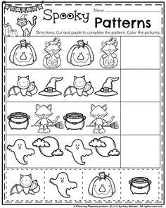 halloween themed worksheet for kids to practice spelling the word spooky patterns