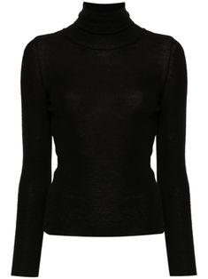 black cashmere-silk blend fine knit high neck long sleeves straight hem Knitted Tops, Beyonce Knowles, High Neck Long Sleeve, Dolce E Gabbana, Sweater Black, Knitwear Women, Beyonce, Turtleneck Sweater, Tom Ford