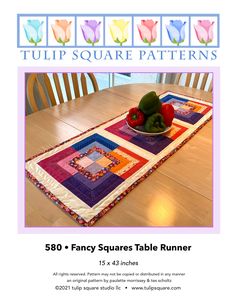 a table runner with fruit on it is featured in the tulip square patterns catalog