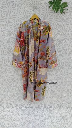 Women's Kimono Robe Cotton Dressing Gown Boho Cotton Bathrobe for Women Lightweight 100% Organic Cotton Hand-printed Long Yukata Japanese - Etsy Printed Cotton Robe For Home, Cotton Sleepwear For Wedding In Spring, Cotton Dresses With Kimono Sleeves For Home, Floral Print Long Sleeve Kimono For Wedding, Cotton Floral Print Robe For Daywear, Long Sleeve Floral Print Kimono For Wedding, Long Sleeve Floral Kimono For Wedding, Multicolor Cotton Robe With Floral Print, Printed Cotton Dresses For Wedding