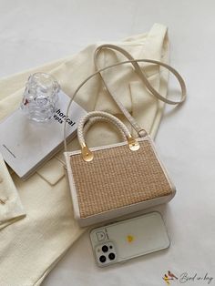 BirdinBag - Mothers Day Gift: Mini Braided Straw Bag with Contrast Binding & Zipper Beige Portable Rectangular Canvas Bag, Portable Beige Rectangular Canvas Bag, Portable Rectangular Beige Straw Bag, Beige Rectangular Satchel, Beige Portable Tote Box Bag, Portable Beige Tote Box Bag, Portable Handheld Straw Bag For Daily Use, Cream Square Straw Bag For Daily Use, Square Cream Straw Bag For Daily Use