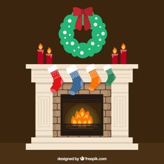 a christmas fireplace with stockings on it