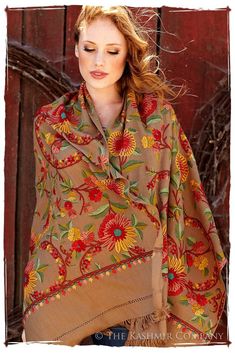 (1) Tournesol de la Terre Renoirs Dream Shawl — Seasons by The Kashmir Company Kashmiri Embroidery, Legion Of Honor, The Legion, Travel Scarf, Embroidered Scarf, Cashmere Pashmina, Suits Design, The Louvre, Embroidery Suits Design