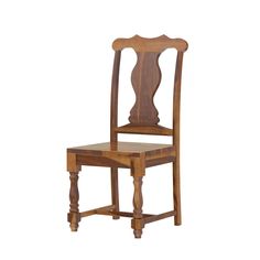 a wooden chair with a carved back and seat