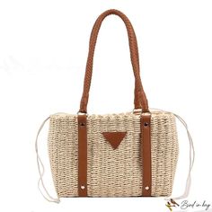 Bird in Bag - Large capacity woven tote bag new retro minimalist handbag woven straw women's bag Beige Large Capacity Rectangular Straw Bag, Large Capacity Beige Rectangular Straw Bag, Beige Straw Rectangular Bag, Trendy Woven Rectangular Satchel, Trendy Rectangular Woven Satchel, Trendy Woven Basket Shoulder Bag, Casual Basket Bag With Braided Handles, Trendy Beige Basket Shoulder Bag, Beige Large Capacity Basket Shoulder Bag