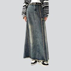 The 2023 Winter Collection brings you the perfect streetwear-style statement piece—our Sanded Denim Skirt! A perfect blend of vintage allure and today's spirited fashion pulse. this long. high-waisted skirt is designed to turn heads and bring out the boldest of fashionistas!Why This Skirt is an Absolute Must-HaveRetro meets modern in this timeless denim masterpiece. Its long silhouette and zipper & button closure make it a flattering statement piece that exudes confidence and style in any settin Denim Skirt Long, Street Style Jeans, Muslimah Style, Womens Denim Skirts, Jeans Street Style, Denim Skirt Women, Skirt For Women, Skirt Long, Style Jeans