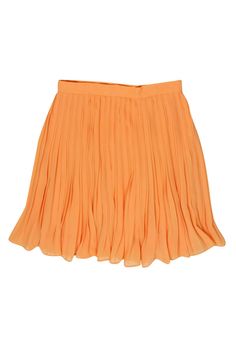 Current Boutique-Escada - Orange Pleated Flare Skirt Sz M Trendy Pleated Summer Skirt, Pleated Mini Skirt For Summer Vacation, Summer Vacation Pleated Mini Skirt, Summer Pleated Solid Mini Skirt, Orange Flared Skirt For Spring, Fitted Orange Mini Skirt For Spring, Chic Peach Skirt For Spring, Orange Skirt For Summer Vacation, Summer Peach Skirt