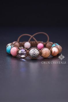 OM Women's Shamballa Bracelet Swarovski Elements by CruxCrystals Shamballa Bracelets, Sun Stone, Bracelet Charm, Leather Wraps, Stone Bracelet, Charm Bracelets, Namaste, Wrap Bracelet, Mother Gifts