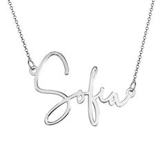 * Personalize with any name laser cut in a script font * 16 sterling silver box chain  * Lobster clasp closure * Constructed of sterling silver * Name measures approximately 1 - 1.75 L * Approximate weight 2.5 Grams * Made in USA  Give her a one-of-a-kind gift with the Personalized Modern Script Name Necklace, perfect for Mother's Day, a birthday and many other occasions! Adjustable Silver Nickel-free Name Necklace, Adjustable Nickel-free Silver Name Necklace, Silver Nickel-free Nameplate Necklace, Silver Stainless Steel Nameplate Necklace, Personalized Silver Stainless Steel Name Necklace, Elegant Silver Nickel-free Name Necklace, Customizable Silver Signature Necklace, Formal White Gold Sterling Silver Name Necklace, Silver Signature Nameplate Necklace