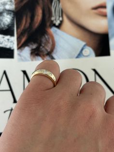 Elevate your style with this exquisite round three-stone diamond pinky ring. Featuring three brilliantly cut diamonds, this elegant piece adds a touch of timeless sophistication to any look. Available in 14k Yellow Gold, White Gold or Rose Gold Total carat weight: 0.25 ct Diamond Color: G / Diamond Clarity: SI1 Tapered Band: 5.5mm (Top), 2.5mm (Bottom) Made to order. Lead time is 4-6 weeks. Benefits of Solid 14k Gold Jewelry Most loved for its durability and longevity Can be worn daily and requi 14k Gold Three-stone Diamond Ring For Anniversary, 14k Gold Three Stone Diamond Ring For Anniversary, Anniversary 14k Gold Three-stone Diamond Ring, Timeless Three Stone Diamond Ring Gift, Timeless 14k Gold Three-stone Diamond Ring, Classic Three Stone 14k Gold Rings, Classic 14k Gold Three Stone Rings, Luxury Three Stone Diamond Ring In 14k Gold, Timeless Three Stone Diamond Ring