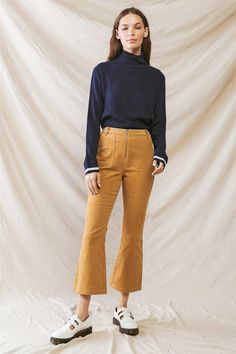 🖤 Item Features: Mustard, denim, cotton material, high waisted, four pockets construction, five belt loops, front zip-up closure, non-stretchy, not see through, unlined, stylish, casual, wardrobe must have Denim Blue Bottoms With Zipper Closure For Fall, Denim Blue Bottoms With Zipper For Fall, Utility Bottoms With Button Zip Fly For Fall, Fall Utility Bottoms With Button Zip Fly, Mid-rise Bottoms With Zipper Closure For Fall, Fall High-waisted Jeans With Button Zip Fly, Fall Mid-rise Bottoms With Zipper Closure, Stretch Utility Jeans For Fall, Fall Cropped Leg Flare Jeans With Belt Loops