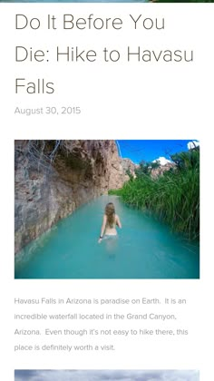 the back cover of a magazine with an image of a woman swimming in blue water