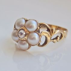 Pearl Filigree Ring, Engagement Pearl Ring, Georgian Ring Engagement, Vintage Ring Engagement, Gold And Pearl Ring, Vintage Pearl Engagement Ring, Bridgerton Ring, 1800 Accessories, Pearl Rings In Gold