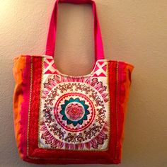 Colorful Handwoven Tote Bag From India With Beautiful Mandala Pattern. Has Two Inside Pockets With Zipper. This Is Brand New With Tags. Great For The Beach, Carry On Or A Pic Nic. Approx. 17x15 Inches. Trendy Pink Embroidered Bag, Pink Embroidered Shoulder Bag For Shopping, Casual Pink Embroidered Bags, Pink Embroidered Beach Bag, Pink Bohemian Bag For Daily Use, Summer Pink Embroidered Bags, Pink Embroidered Bags For Everyday Use, Bohemian Pink Bag For Summer, Bohemian Pink Bags For Summer