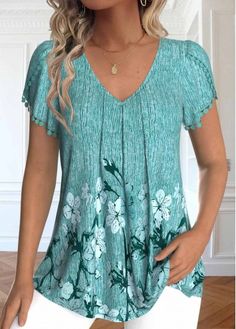 Color:Mint Green;Size:S;Size:M;Size:L;Size:XL;Size:XXL;Package Contents:1 X T Shirt;Occasion:Other;Style:Casual; Casual V-neck T-shirt With Floral Embroidery, Floral Embroidered V-neck Top With Relaxed Fit, Summer Floral Embroidered V-neck T-shirt, Casual V-neck Top With Floral Embroidery, Green Floral Embroidery V-neck Tops, Mint Green Shorts, Mix Match Outfits, Stylish Tops For Women, Womens Trendy Tops