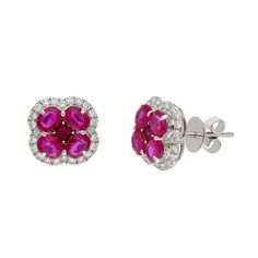 Natural Ruby Diamond Stud Earring 18K White Gold Minimalist Earrings For Women | Diamond Ruby Halo Earrings | July Birthstone Earring Gift STONE DETAILS : ❋ Stone : Real Ruby & Diamond   ❋ Stone Size : 3x4 MM Approx. (± 0.20 MM) ❋ Stone Shape : Oval Cut ❋ Stone Color : As Shown In Picture ❋ Stone Weight : 2.49 Cts. Approx. ❋ Stone Type : Natural ❋ Diamond Weight : 0.54 Cts. Approx. ❋ Diamond Shape : Round Cut ❋ Diamond Quality : FG-SI ❋  Diamond Type : Natural METAL DETAILS : ❋ Metal Purity : So Ruby Earrings With Prong Setting, White Gold Gemstone Drop Earrings, White Gold Earrings With Jewels, Ruby Gemstone Earrings In White Gold, White Gold Ruby Gemstone Earrings, Classic Ruby Earrings With Halo Design, Fine Jewelry White Gold Gemstone Earrings, Ruby Drop Earrings With Prong Setting, White Gold Gemstone Round Earrings