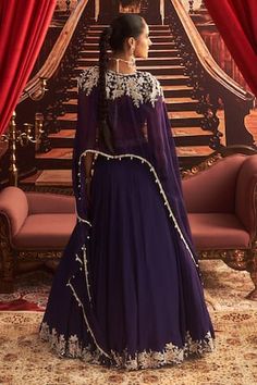 Purple lehenga featuring floral cutdana, mirror, bead, and thread embroidery along the border. Paired with a sleeveless padded blouse and sheer dupatta., Fit: Relaxed Cape Lehenga, Sheer Dupatta, Cancan Lehenga, Kurta Lehenga, Embroidery Mirror, Purple Mirror, Sanya Malhotra, Rhea Kapoor, Mira Rajput