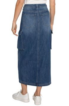 A season-spanning denim maxi skirt is updated with cool cargo pockets and a stem-showing front vent. 35 1/2" length (size Medium) Zip fly with button closure Side-seam pockets; back pockets; side cargo pockets Front vent 82% cotton, 18% rayon Machine wash, tumble dry Imported Spring Utility Denim Blue Denim Skirt, Medium Wash Relaxed Fit Denim Skirt With Pockets, Relaxed Fit Medium Wash Denim Skirt With Pockets, Relaxed Fit Dark Wash Denim Skirt With Pockets, Medium Wash Relaxed Fit Skirt With Pockets, Relaxed Fit Medium Wash Skirt With Pockets, Relaxed Fit Dark Wash Skirt With Pockets, Dark Wash Relaxed Fit Skirt With Pockets, Dark Wash Denim Skirt With Pockets And Relaxed Fit