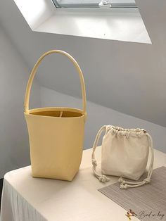 BirdinBag - Womens Pu Single Shoulder Bucket Bag - Stylish and Functional for Everyday Use! Cream Bucket Bag For Daily Use, Beige Bucket Shoulder Bag Gift, Beige Bucket Shoulder Bag As Gift, Daily Use Bucket Box Bag, Daily Use Bucket Shaped Box Bag, Yellow Square Bucket Bag For Daily Use, Yellow Large Capacity Bucket Bag, Large Capacity Yellow Bucket Bag, Spring Gift Rectangular Bucket Bag