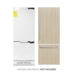 ZLINE 30 in. 16.1 cu. ft. Panel Ready Built-In Bottom Freezer Refrigerator with Water Dispenser and Ice Maker (RBIV-30) front, refrigeration unit next to panels and handles. Text: Handles and panels NOT included. Panel Ready Refrigerator, Paneled Refrigerator, Refrigerator Panels, Zline Kitchen, Refrigerator Temperature, Fridge Shelves, Bottom Freezer Refrigerator, Built In Refrigerator, Counter Depth